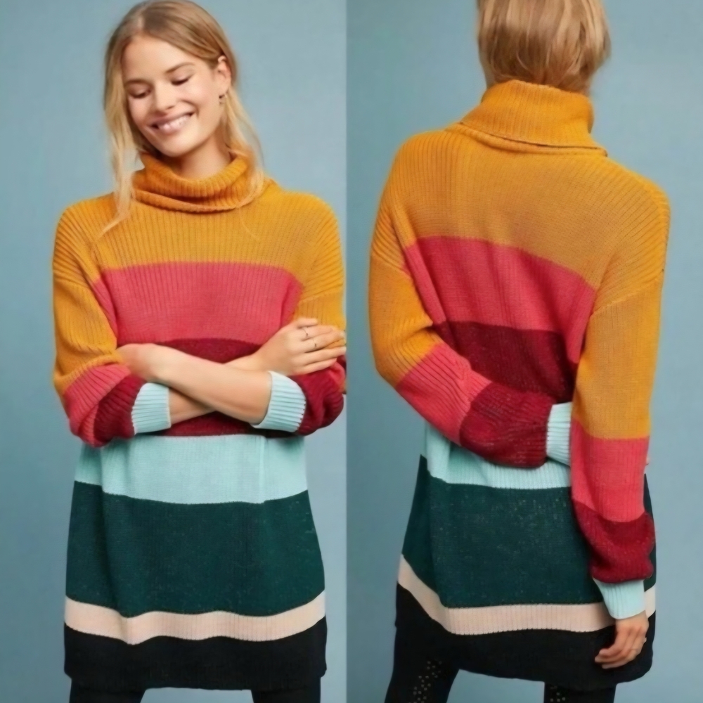 Colorful Striped Turtleneck Sweater